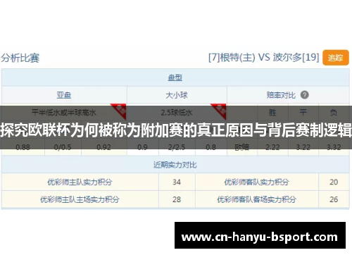 探究欧联杯为何被称为附加赛的真正原因与背后赛制逻辑