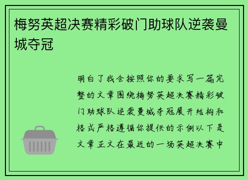 梅努英超决赛精彩破门助球队逆袭曼城夺冠